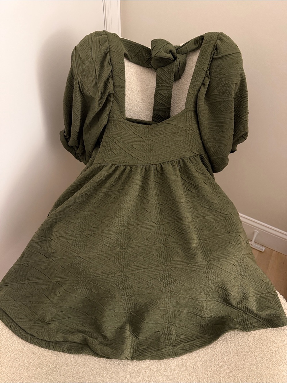 Free People Olive Textured Puff-Sleeve Mini Dress - Picture 3 of 4